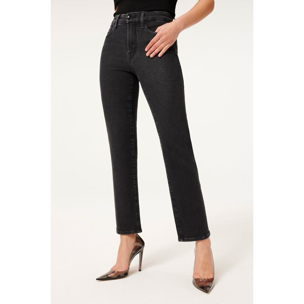 NWT Good American Good Straight Jeans Womens Black Denim Stretch Size 16